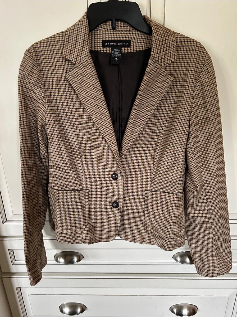 NY &Company brown and black houndstooth two-button cropped blazer size 8